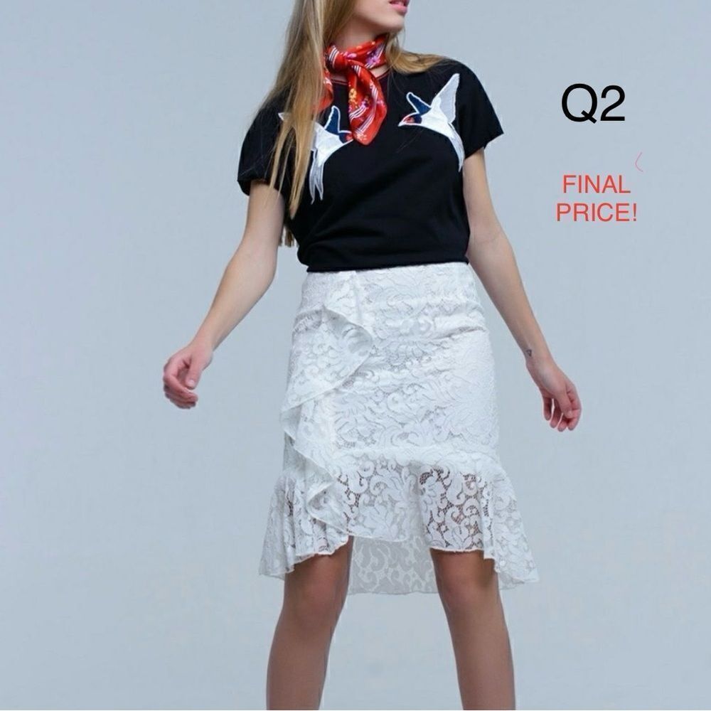 Q2 White Lace High-Low Midi Skirt Size M - Picture 11 of 11